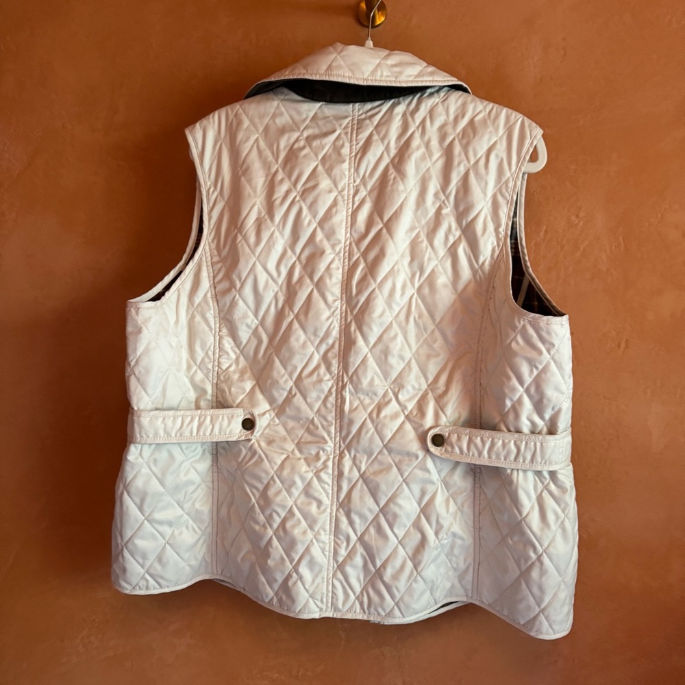 L.L. Bean Cream Quilted Vest Plaid Lined Zip & Snap Outdoor Layer Size XL Petite - Picture 6 of 9